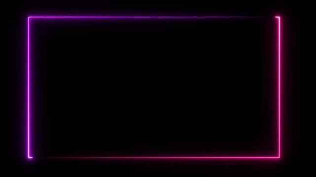 Neon glowing rectangular frame with pulsing pink and purple light border on black background rectangle