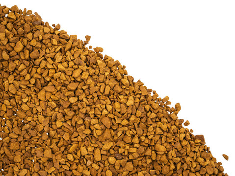 Triangle Arrangement of Dry Pet Food Pellets on Clean White Background &ndash; Creative Pet Nutrition Concept, Top View Animal Feed Pattern for Pet Care, Dog and Cat Food Texture Display .