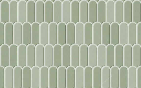 Seamless pattern. Light green scallop tile wall and floor texture. Fish scale pattern. Tileable background. 