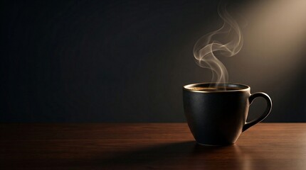 Dark Luxury Coffee Scene with Dramatic Lighting and Elegant Steam Rising in Premium Editorial Style