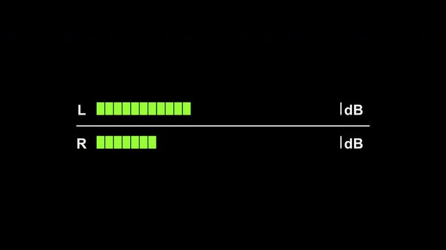 Looping stereo audio level meter overlay with alpha channel