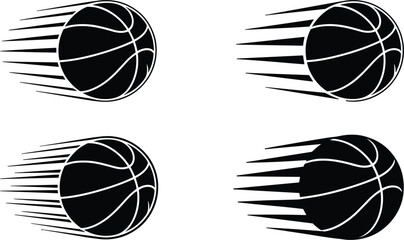 Obraz premium Basketball motion silhouettes vector set, fast flying ball icons, dynamic sport illustration