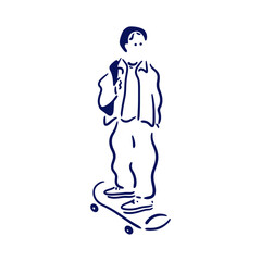 Fototapeta premium スケートボードに乗る少年のイラスト素材