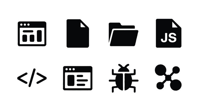 collection of web development and coding related icons on white background