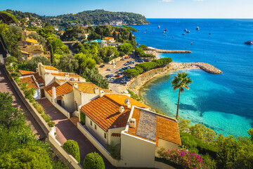 Villefranche sur Mer resort view with stunning clean beaches, France
