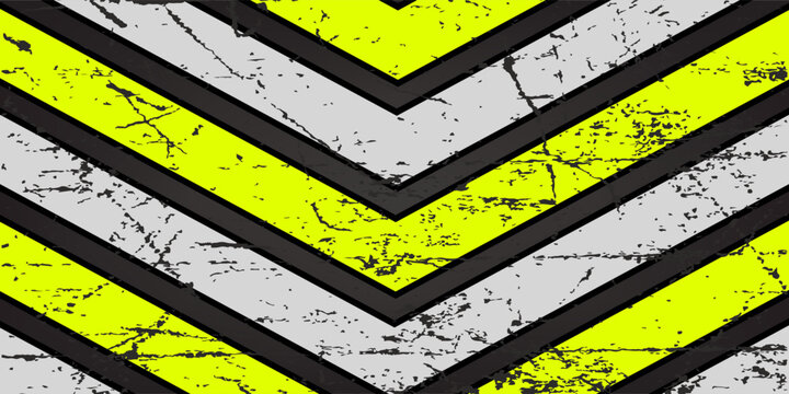 Abstract Racing Background with Neon Yellow and Silver Chevron Shapes on Dark Grungy Texture, Modern Dynamic Sports Banner Design for Automotive Wrap and Gaming Header