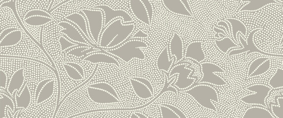 Abstract flower and leaves seamless pattern with dotted style. © andin