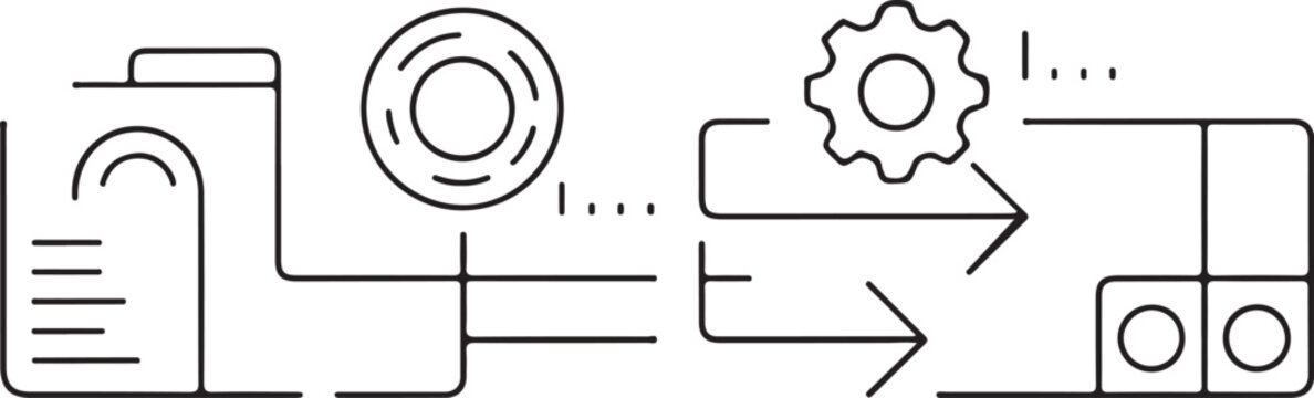 Streamlined digital process illustration detailing data flow from input through configuration and processing to final output, representing efficient technological operations