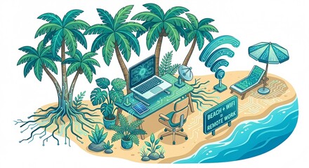 Obraz premium illustration of a tropical island with palm trees