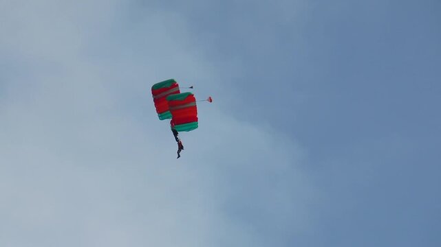Murmansk, RUSSIA - June 29, 2013. International festival, the Murmansk mile. Two athletes paragliding perform a dangerous stunt - fly together one above the other on the background
the sky and cloud