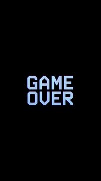Abstract Game Over Typography with Digital Glitch Effect and Blue Stripes on Black Background. Perfect for vertical content, website landing pages, video intros, and futuristic social media content
