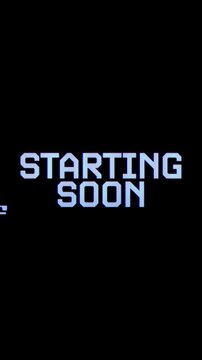 Abstract Starting Soon Typography with Digital Glitch Effect and Blue Stripes on Black Background. Perfect for vertical content, website pages, video intros, and futuristic social media content