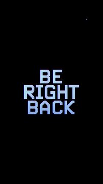 Abstract Be Right Back Typography with Digital Glitch Effect and Blue Stripes on Black Background. Perfect for vertical content, website pages, video intros, and futuristic social media content