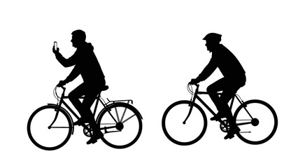 Fototapeta premium Bicycle riders, cyclist silhouettes, bike icons, cycling illustrations, vector graphics