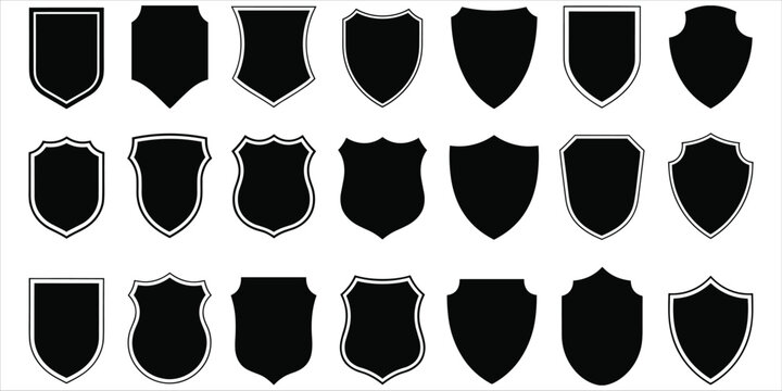 Collection of black shield shapes with white outlines on a white background untitled