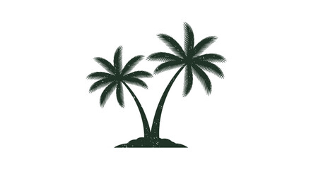 Obraz premium Silhouette of two palm trees on a small patch of land reflecting a tropical paradise and summer vacation theme.
