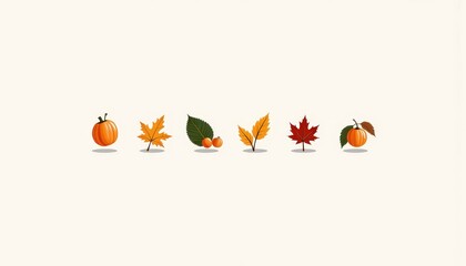 Obraz premium Illustration of Autumn Decorations Featuring Pumpkins, Colorful Leaves, and Seasonal Fruits on a Light Background Symbolizing the Beauty of Fall