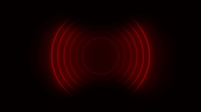 Red neon pulsing circles abstract background, glowing concentric wave rings motion