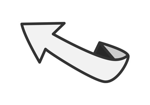 Flecha gris claro con borde negro que se curva hacia arriba y hacia la izquierda