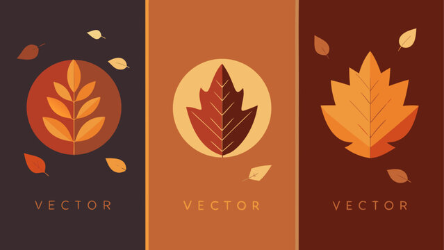 Autumn leaves, vector icons, fall symbols, orange brown