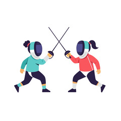 Obraz premium Two Fencers Sparring with Swords, Athletic Competition