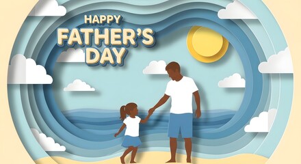 Naklejka premium Happy father's day heartwarming scene of father and daughter on a beach