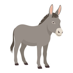 Obraz premium Cute farm donkey standing. Flat vector illustration of domestic farm animal isolated for agriculture design, farm branding, children print, packaging, sticker, poster and rural theme projects.