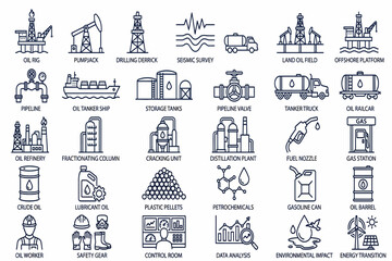 Obraz premium Industrial sector icons depict various heavy industries and manufacturing processes.