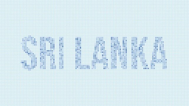 Sri Lanka dotted map animation. Digital style shape of the country. Sri Lanka shape and title dots appear with bulb flickering effect. Intro, outro, logo, title video.