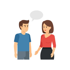 Fototapeta premium Man and woman talking with speech bubble, communication concept illustration