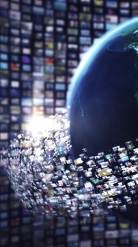 Earth globe streaming data forming global media wall