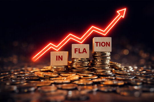 Rising inflation impacts economy as stacked coins destabilize under price hikes.