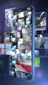 Smartphone displaying media library and digital content streaming