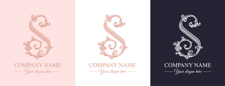 Luxury logo monogram letter S in vintage ornamental style with decorative elements. Ideal for branding, business and premium identity.