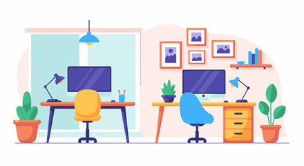 Fototapeta premium Two modern home office setups with computers and desks 2.