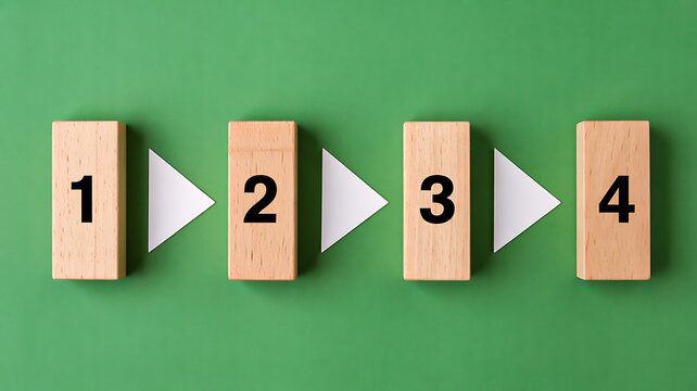 Title:
Step by step process concept with wooden blocks showing sequence and workflow progression