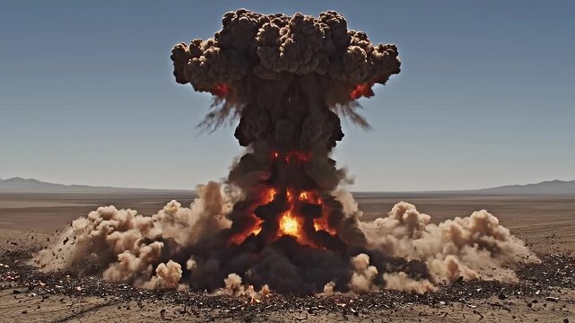 Massive Fire Explosion with Dust in Desert Landscape