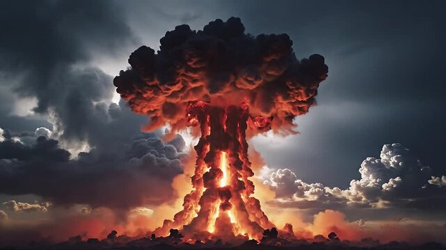 Dramatic Nuclear Mushroom Cloud Explosion with Dark Clouds