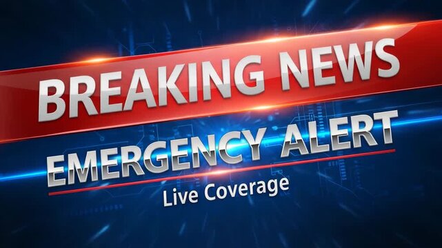 Breaking News Emergency Alert live coverage banner with glowing orange light
