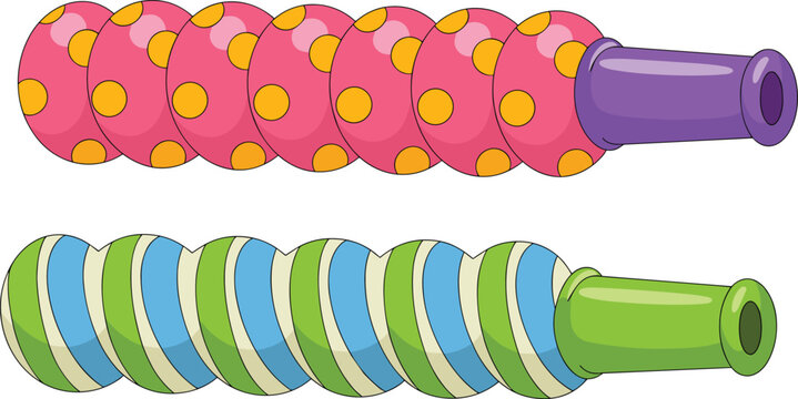 Cartoon caterpillar toys in colorful vector illustration of segmented playful design with spheres and stripes