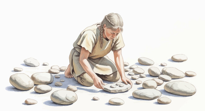 Man painting on a stone tablet.