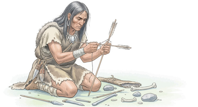 Man making stone tools ancient times.