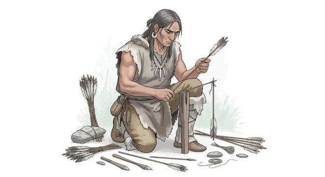 Man making stone tools ancient craft.
