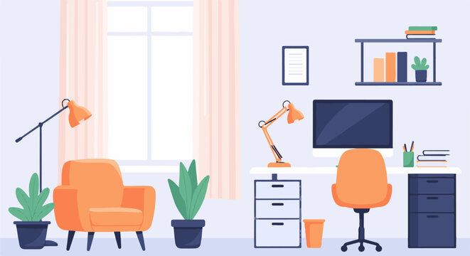 Modern Home Office Setup with Orange Accents.
