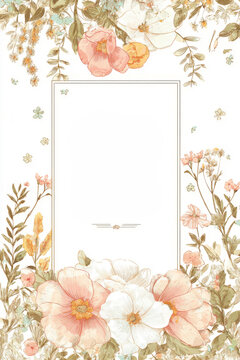Elegant Watercolor Floral Frame on White and Pale Pink Background