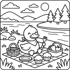 Bold and Easy Duck Animal Coloring Page - Cozy Moment Farm Bird Line Art Vector for Adults and Kids © Rs