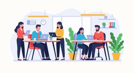 Naklejka premium Diverse team collaborating in modern office setting 21.