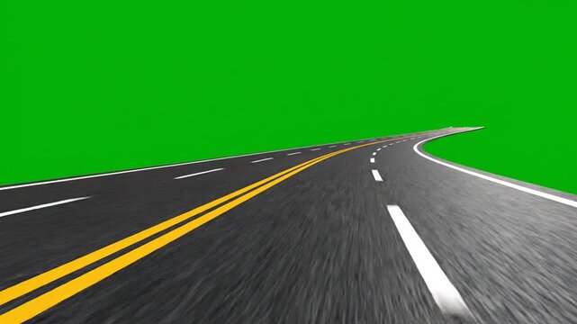 Road perspective on green screen background for compositing projects