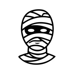 Logotipo con dibujo minimalista con líneas de una cabeza de momia de Egipto. Icono para Halloween con cabeza de momia egipcia  © teracreonte