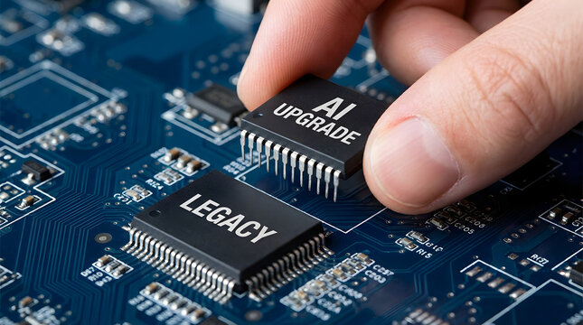Hand upgrading ai microchip on circuit board with legacy technology